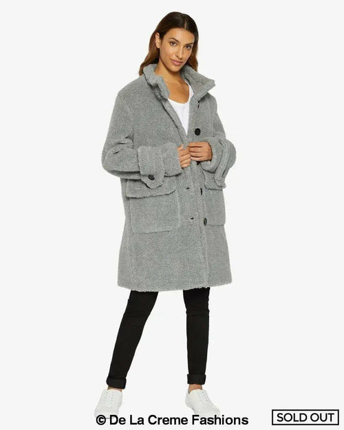 Julie High Neck Borg Teddy Coat - Horizon Bliss