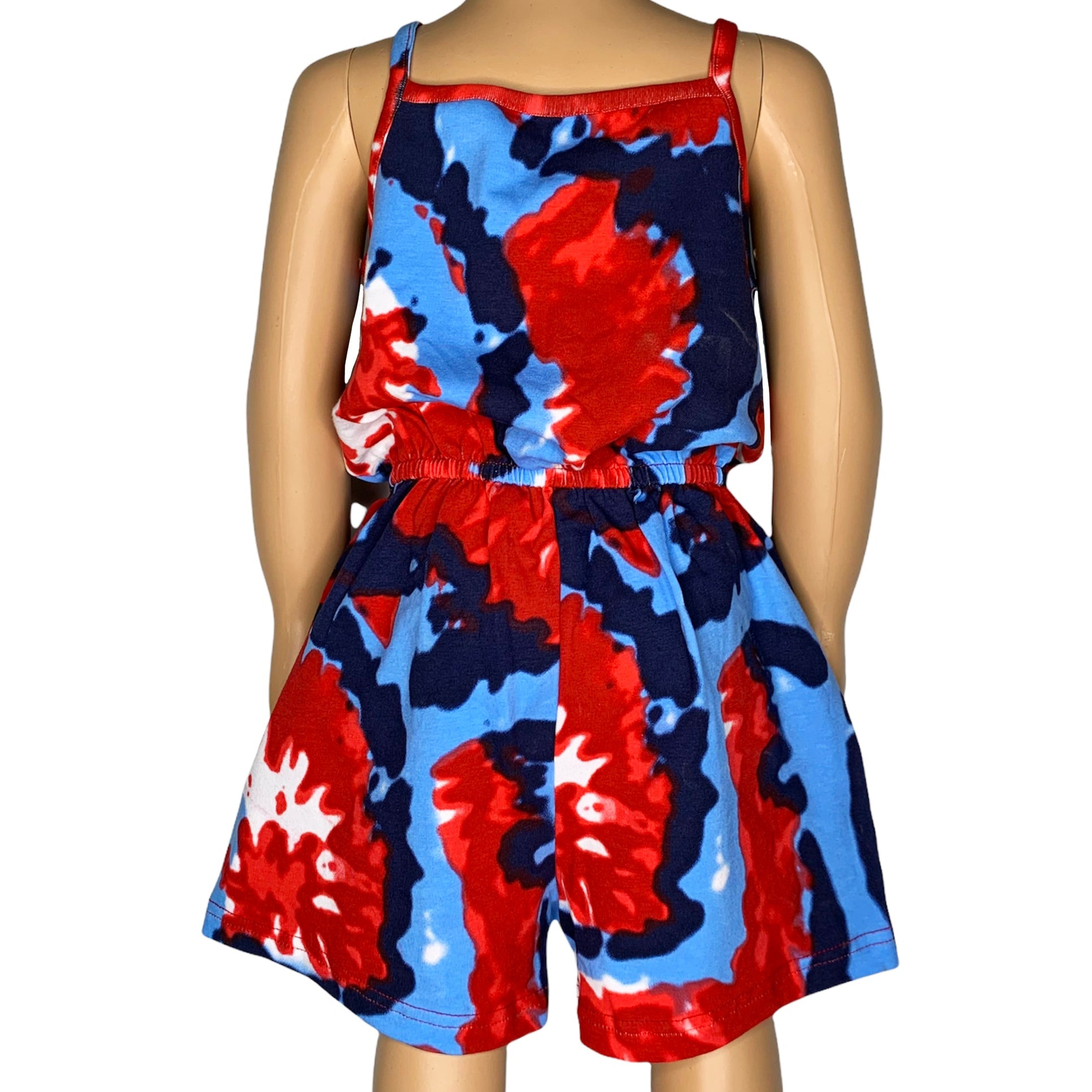 AnnLoren Girls Tie Dye 4th of July Shorts Jumpsuit Summer Romper - Horizon Bliss