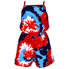 AnnLoren Girls Tie Dye 4th of July Shorts Jumpsuit Summer Romper - Horizon Bliss