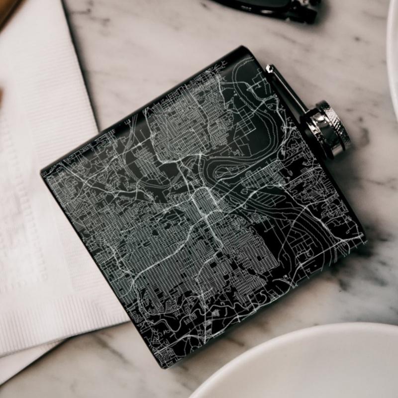 Kansas City - Missouri Map Hip Flask in Matte Black