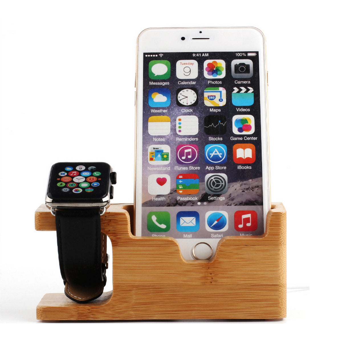 2 in 1 Bamboo Wood Charging Station Stand 3 USB for iPhone & - Horizon Bliss