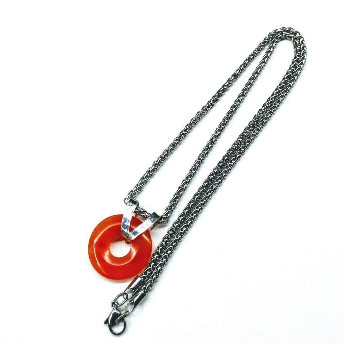 Sterling Silver and Steel Orange Gemstone Donut Necklace