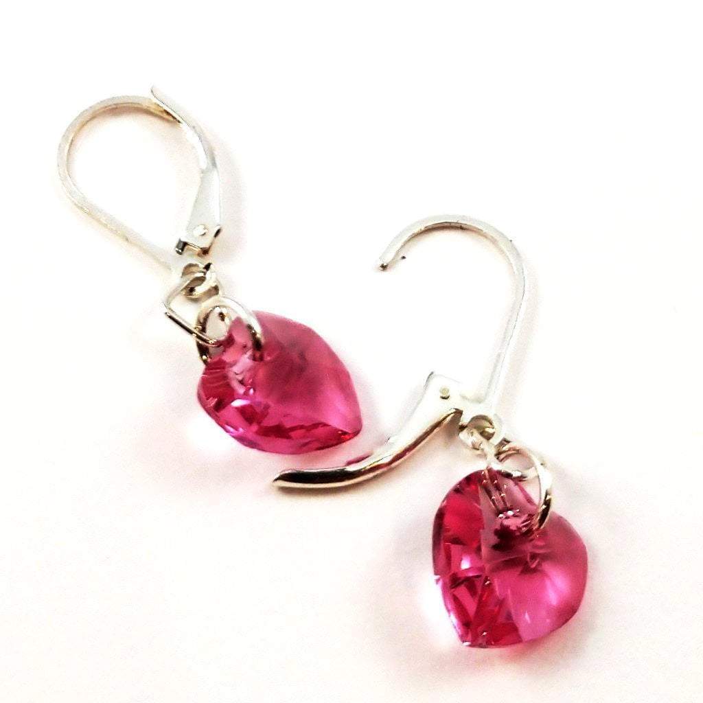 Sterling Silver Pink Crystal Heart Earrings