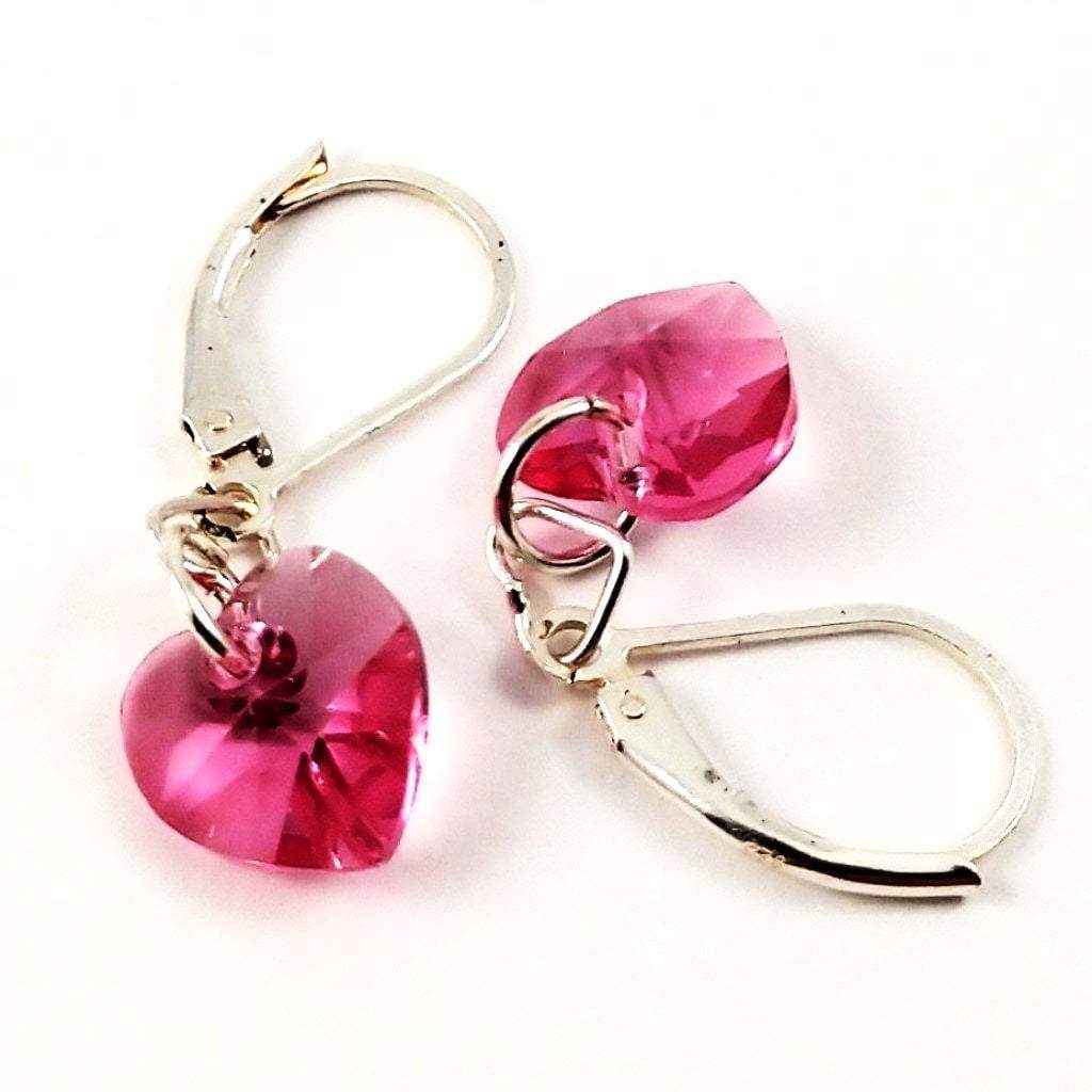 Sterling Silver Pink Crystal Heart Earrings