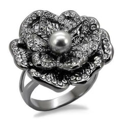 LO1681 - TIN Cobalt Black Brass Ring with Synthetic Pearl in Light