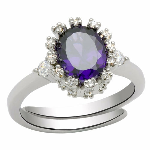 LO2073 - Rhodium Brass Ring with AAA Grade CZ  in Amethyst