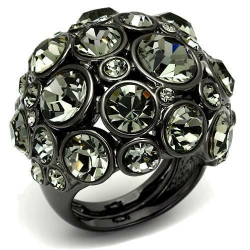 LO2545 - Ruthenium Brass Ring with Top Grade Crystal  in Black Diamond