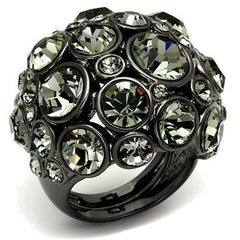 LO2545 - Ruthenium Brass Ring with Top Grade Crystal  in Black Diamond