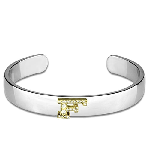 LO3616 - Reverse Two-Tone White Metal Bangle with Top Grade Crystal