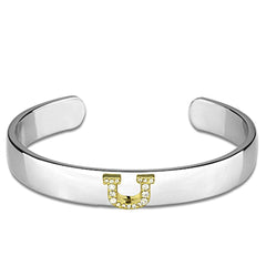 LO3631 - Reverse Two-Tone White Metal Bangle with Top Grade Crystal