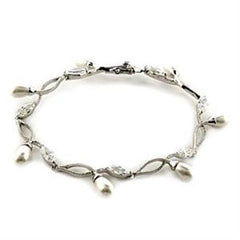 LOA542 - Rhodium 925 Sterling Silver Bracelet with Synthetic Pearl in - Horizon Bliss