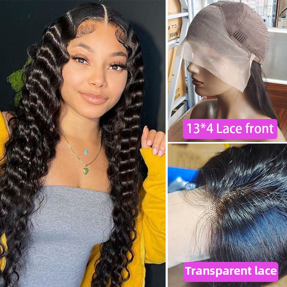 13x4 HD Transparent Lace Frontal Loose Deep Wave Human Hair Wigs 200% - Horizon Bliss