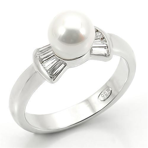 LOS099 - Rhodium 925 Sterling Silver Ring with Synthetic Pearl in