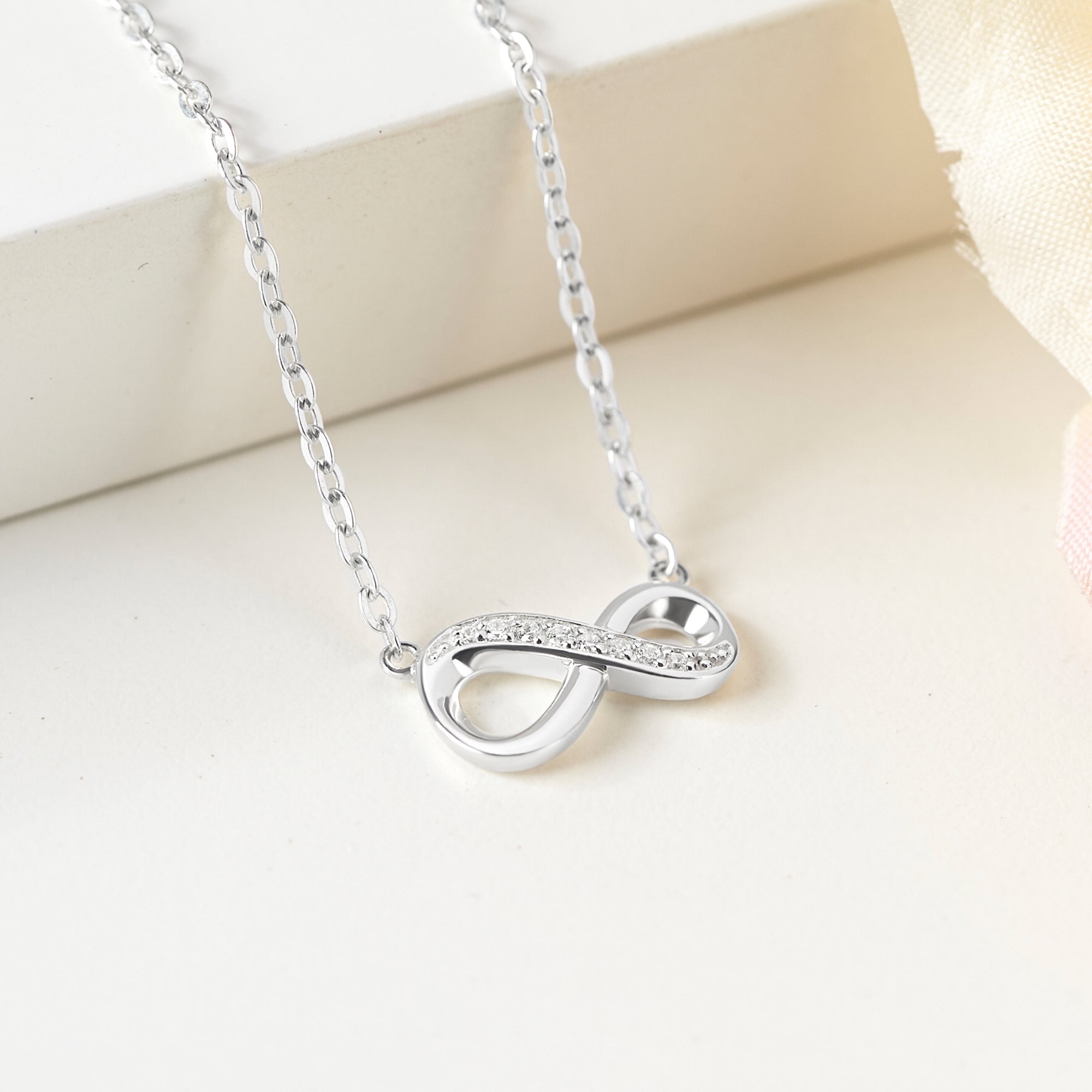 White CZ Stone Infinity Necklace, Infinite Necklace, Women Jewelry - Horizon Bliss