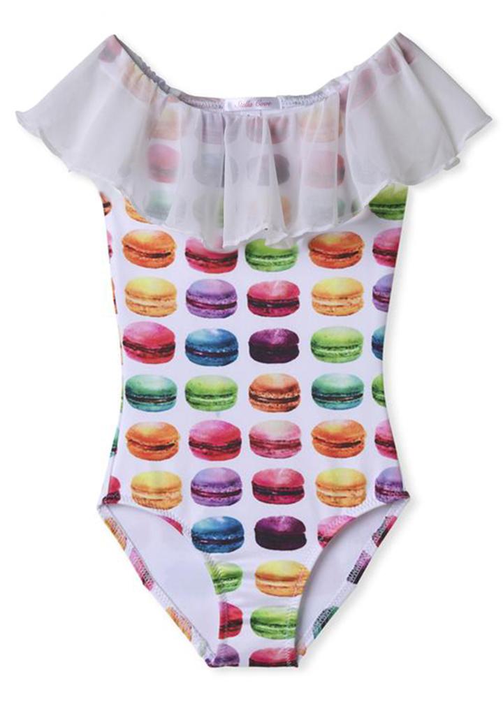 Macaroon Chiffon Draped Swimsuit for Girls - Horizon Bliss