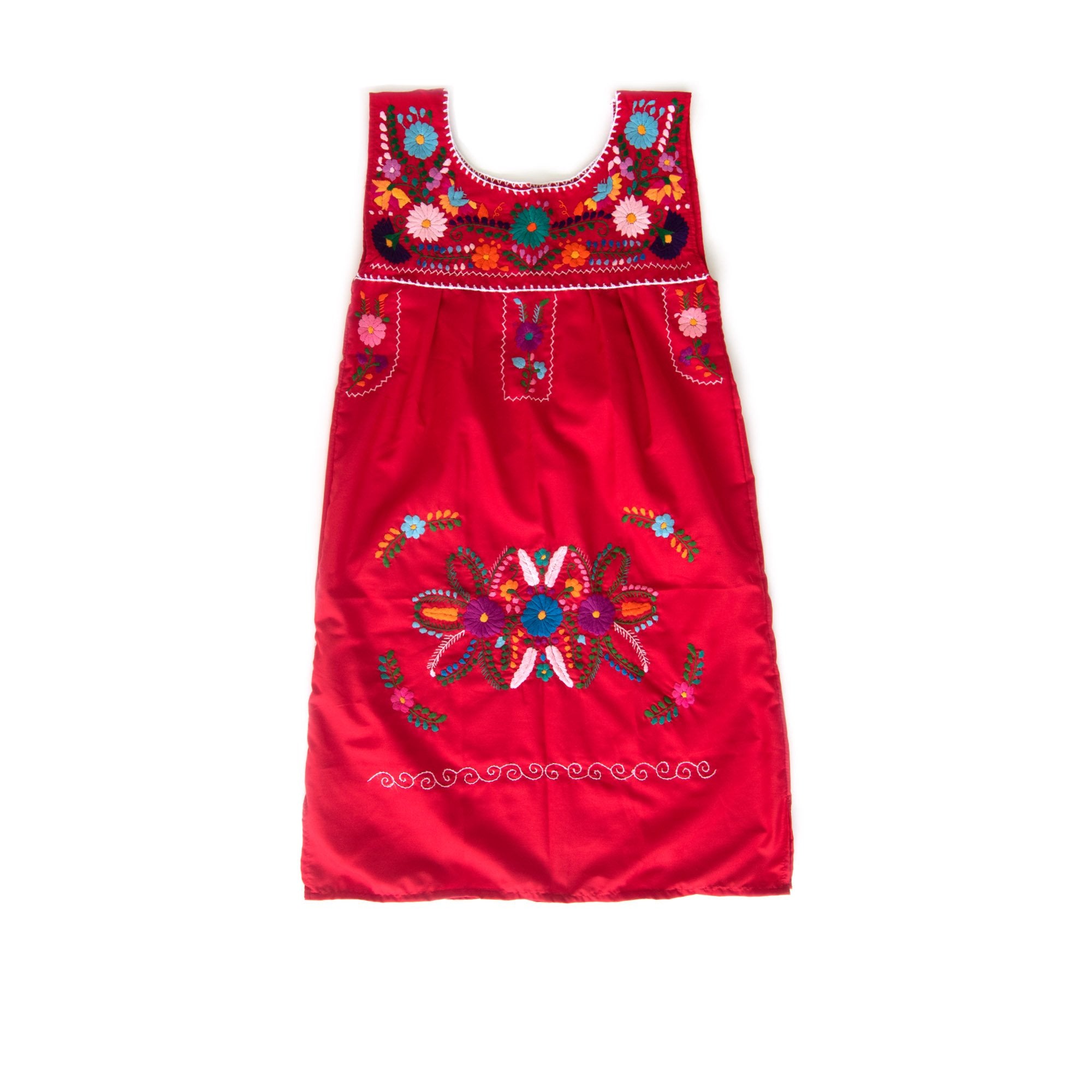 Red Vintage Dress with Hand embroidered Flowers