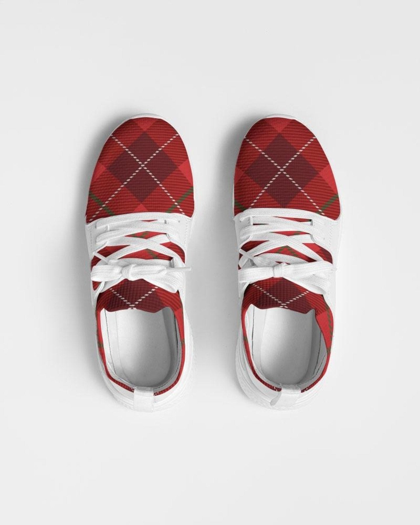 Men's Athletic Sneakers, Red Plaid Low Top Running Shoes - 014HQF - Horizon Bliss