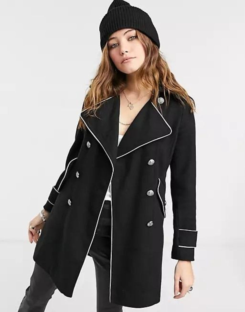 Military Coat with Contrast Buttons (C10215) - Horizon Bliss