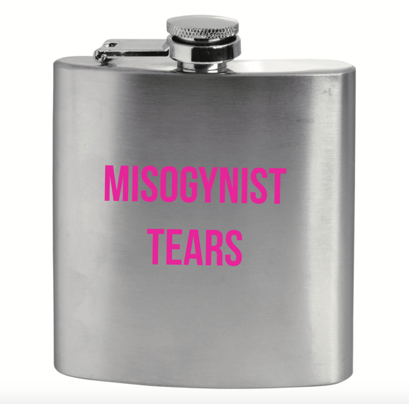 Misogynist Tears Flask in Silver with Pink Lettering | Gift for Her