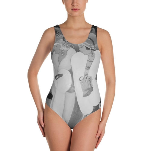 Palm Beach Blue One-Piece Swimsuit Black and White - Horizon Bliss