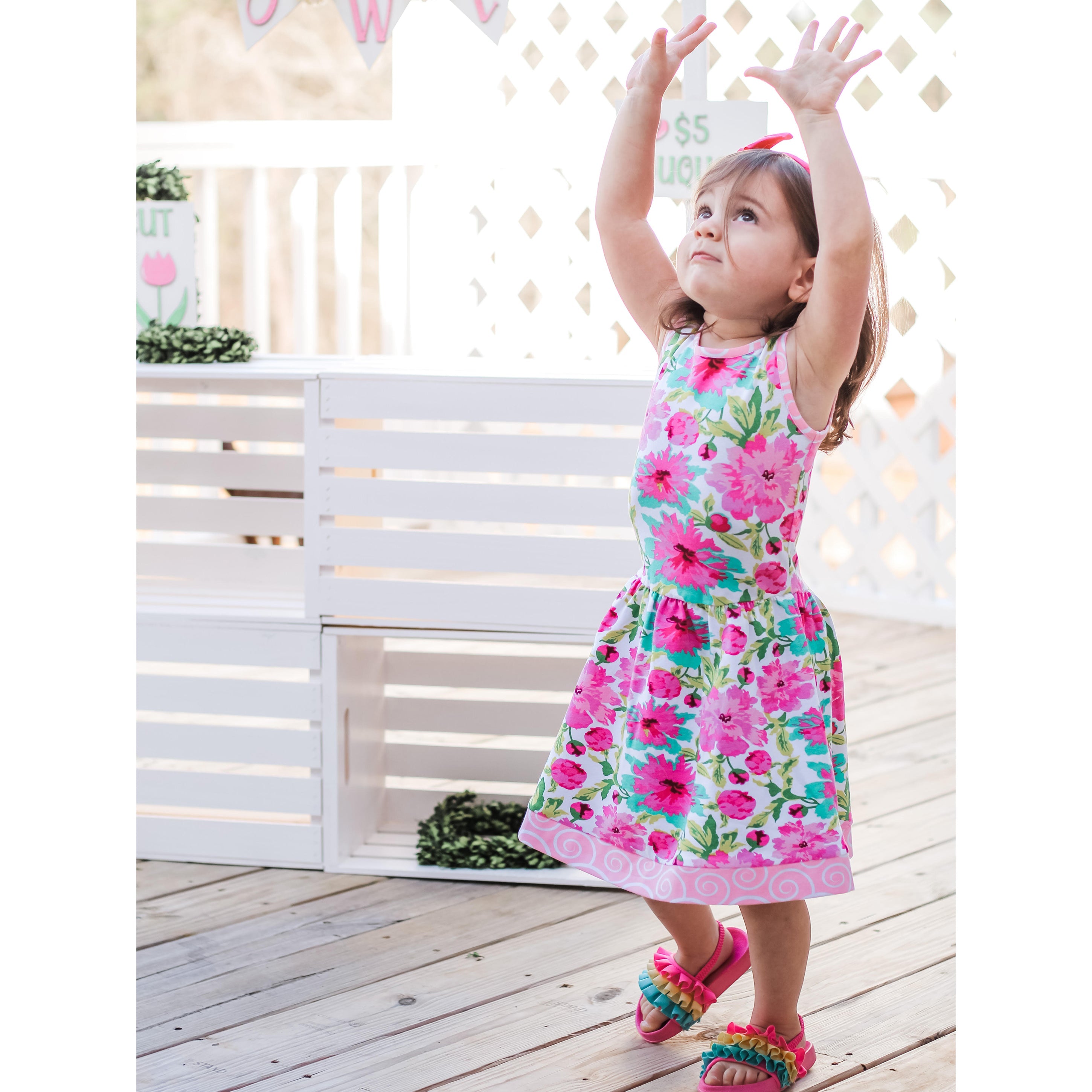 AnnLoren Little & Big Girls Spring Summer Floral Sleeveless Boutique - Horizon Bliss