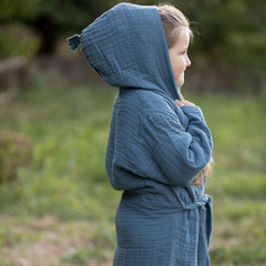 OrganicEra Muslin Bathrobe,Indigo - Horizon Bliss