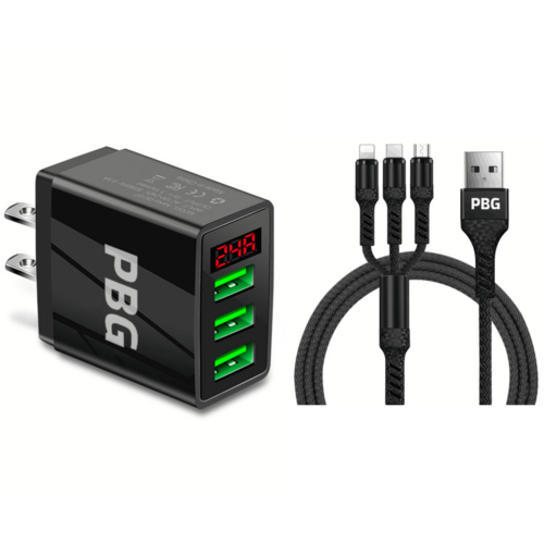 PBG 3 port LED Display Wall Charger  and 3 in 1 Cable Bundle - Horizon Bliss