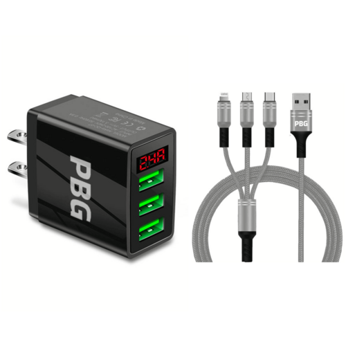 PBG 3 port LED Display Wall Charger  and 3 in 1 Cable Bundle - Horizon Bliss