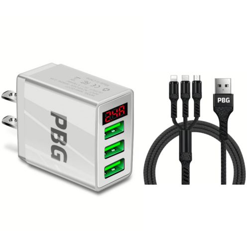 PBG 3-in-1 Fast Charging Cable with LED Display Wall Charger - Horizon Bliss