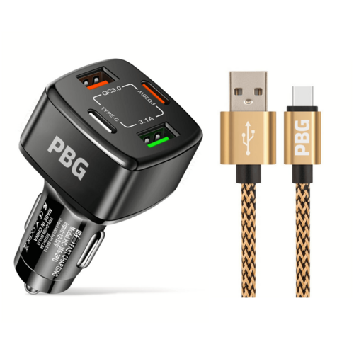 PBG Black PD 4-Port Fast Car Charger with 10FT Zebra Style Wire iPhone - Horizon Bliss