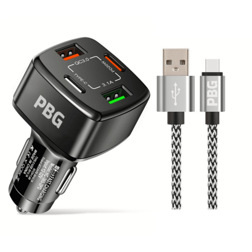 PBG Black PD 4-Port Fast Car Charger with 10FT Zebra Style Wire iPhone - Horizon Bliss