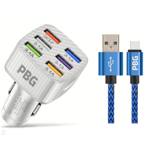 PBG LED 6 Port Car Charger and 10FT XL Zebra Charger Compatible for - Horizon Bliss