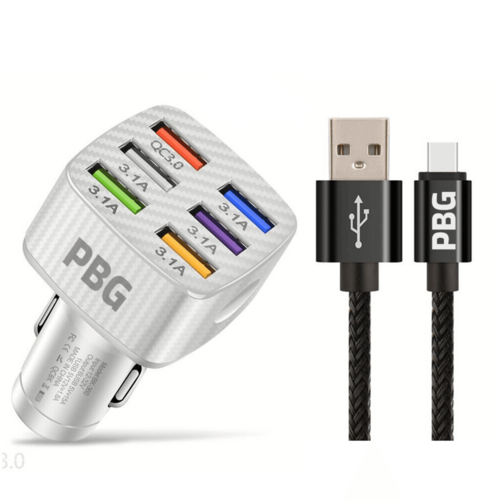 PBG LED 6 Port Car Charger and 10FT XL Zebra Charger Compatible for - Horizon Bliss