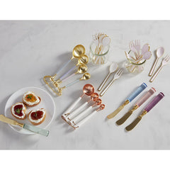 Pink Enamel Dessert Forks With Gold Edging | Boxed Set of 4