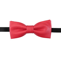 Plain Faux Leather Pre-Tied Bow Tie - Red