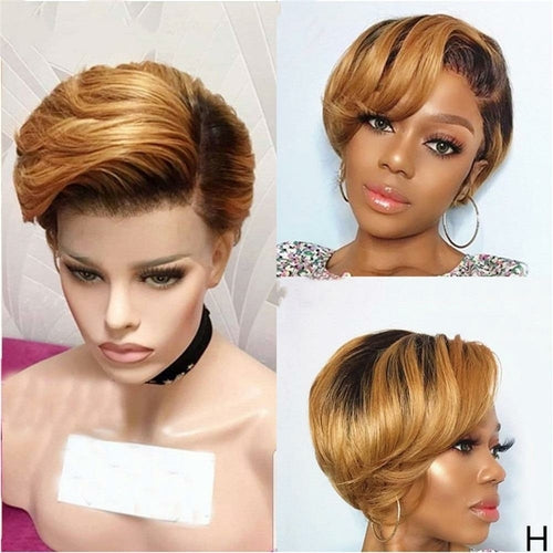 Ombre Short Bob Pixie Cut 13x4x1 T Lace Front Straight Human Hair Wigs - Horizon Bliss