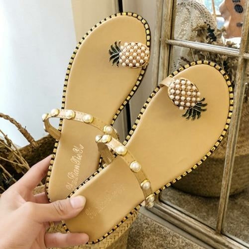 Summer Beach Pineapple Flat Slippers Outside Slides Ladies Shoes - Horizon Bliss