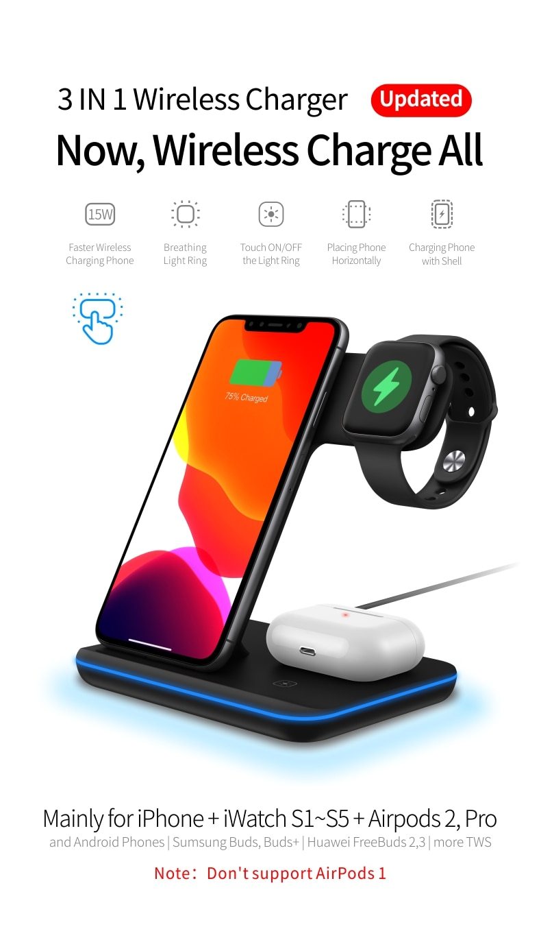 Ninja 15W 3 in 1 Fast Wireless Charging Station for Mobile Phones - Horizon Bliss