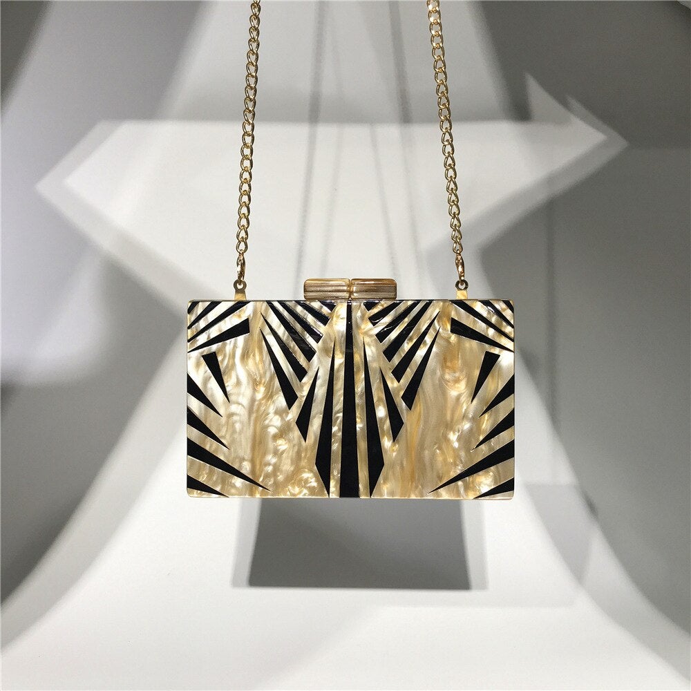 Acrylic Luxury Women Evening Bags With Chain Shoulder Golden Metal Day