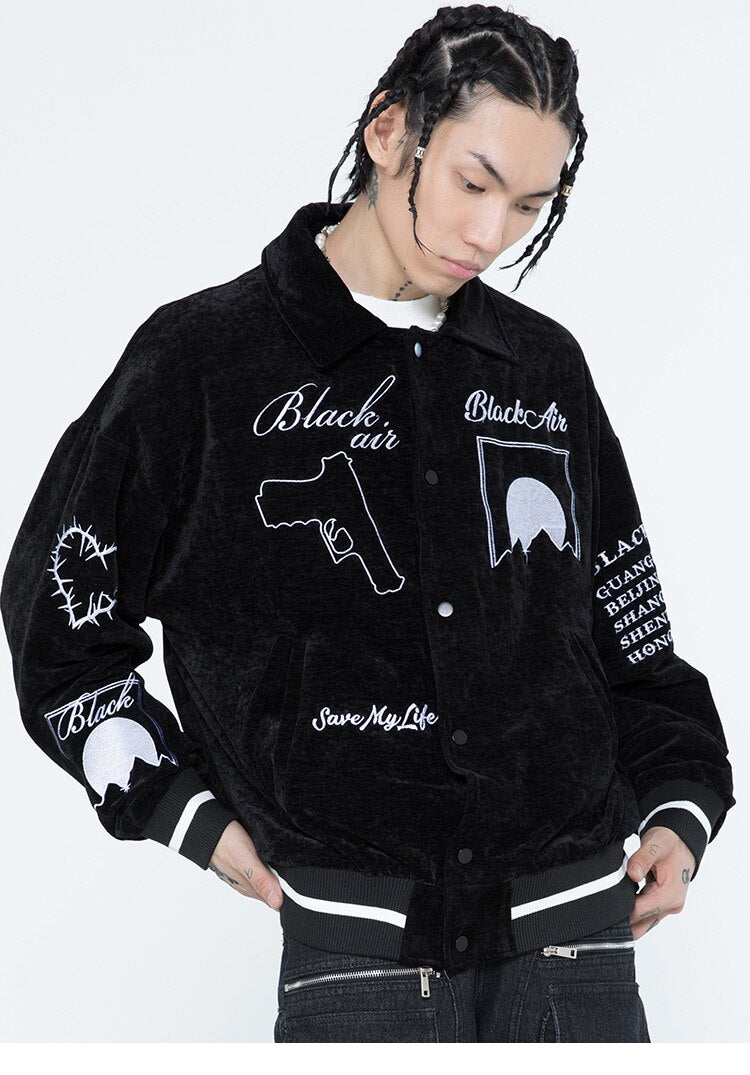 Jacket Men Esthetics Line Letter Eye Embroidery Bomber Coats Autumn - Horizon Bliss