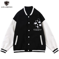 Varsity Jacket Men Cow Print Puzzle Letter Patch Bomber Coats Autumn - Horizon Bliss