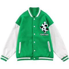 Varsity Jacket Men Cow Print Puzzle Letter Patch Bomber Coats Autumn - Horizon Bliss