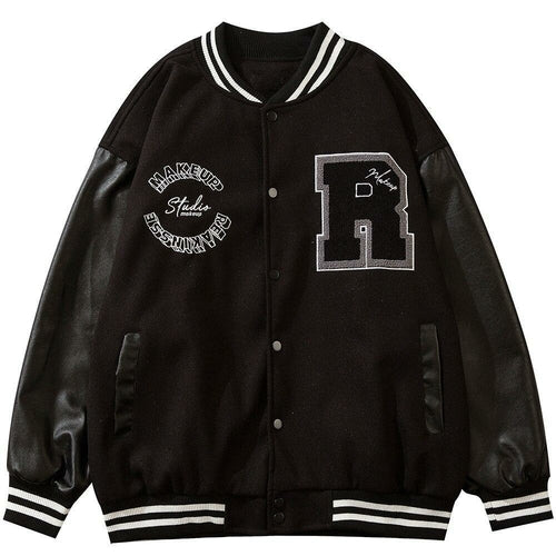 Varsity Jacket Men Leather Patchwork Letter Patch Baseball Coats - Horizon Bliss