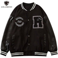 Varsity Jacket Men Leather Patchwork Letter Patch Baseball Coats - Horizon Bliss