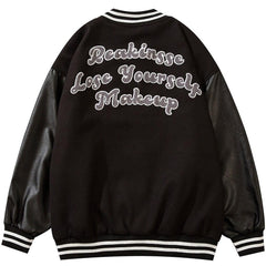 Varsity Jacket Men Leather Patchwork Letter Patch Baseball Coats - Horizon Bliss