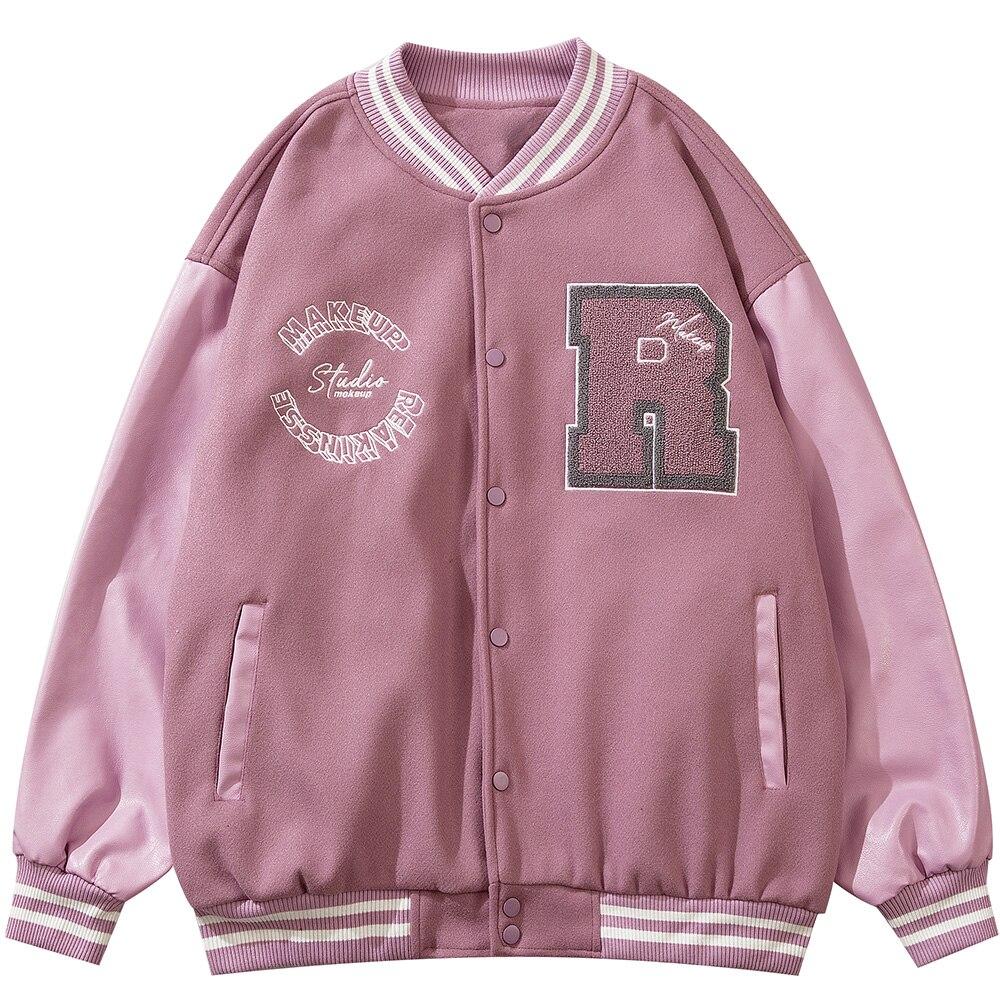 Varsity Jacket Men Leather Patchwork Letter Patch Baseball Coats - Horizon Bliss