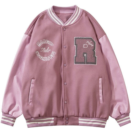 Varsity Jacket Men Leather Patchwork Letter Patch Baseball Coats - Horizon Bliss