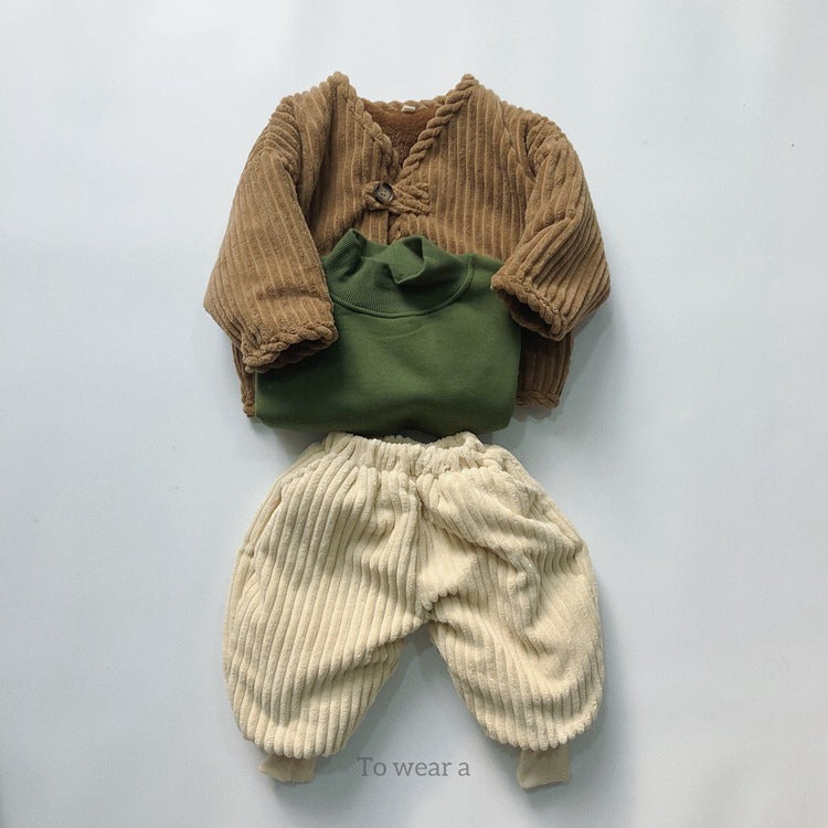 Baby Solid Color Corduroy Fabric Thickened Winter Pants