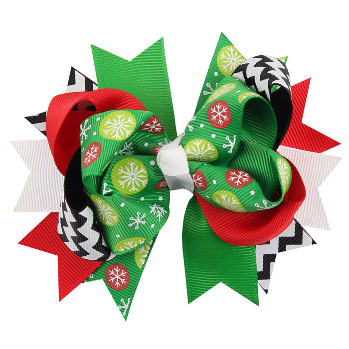 Christmas Various Pattern Dovetail Bow Shape Design Hair 5 Clips