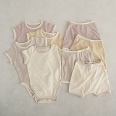 Baby Unisex Solid Color Comfy Cotton Onesies & Shorts Sets With